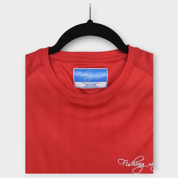 Men's Red Fishing Life Blocks 97% UV Rays Short Sleeve Shirt Size Medium - Picture 4 of 5